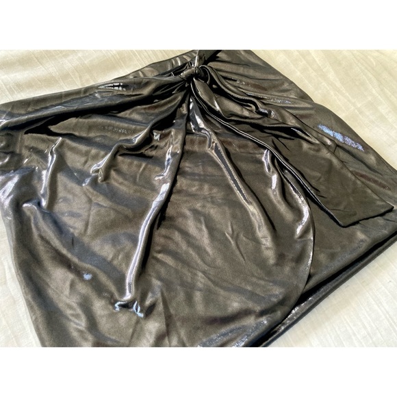 RELISTED NWOT Zara Metallic Gunmetal Wrap Style Tie Waist Mini Skirt - Picture 8 of 15